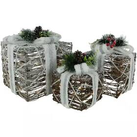 Decorations-9.75 Northlight 313044478491 Led Lighted Gift Boxes With Pine And Berries Christmas Inch -set Of