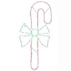 Northlight 313106789732 28 Inch Green And White Led Lighted Candy Cane With Bow Christmas Window Silhouet