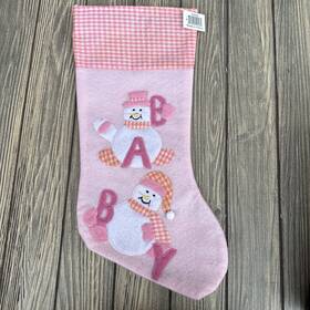 31450788 Northlight 18 Inch Pink Babys First Christmas Felt Snowmen Stocking Gingham Plaid