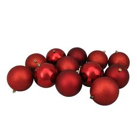 4-finish Northlight 31754044 12ct Red Shatterproof Christmas Ball Ornaments 4 Inch 100mm