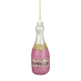 34294755 Northlight 5-inch Pink Glitter Champagne Bottle Glass Christmas Ornament