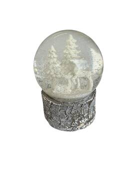 34297015 Northlight White Reindeer And Christmas Tree Musical Snow Globe On Birch Base