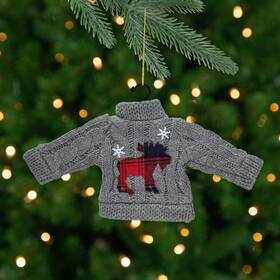 34313241 Northlight 9 Inch Gray Ugly Sweater On A Hanger Moose Design Christmas Ornament
