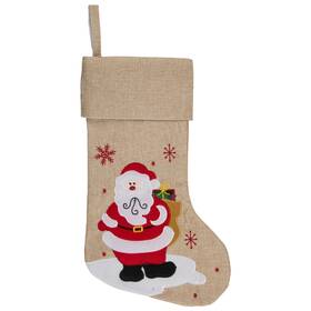 34315000 Northlight 19 Inch Burlap Standing Santa With Present Bag Christmas Stocking