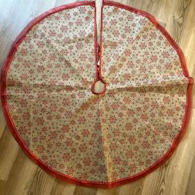 34315206 Northlight 36 Inch Tan Natural Rustic Burlap Red Glitter Snow Flake Christmas Tree Skirt Trim
