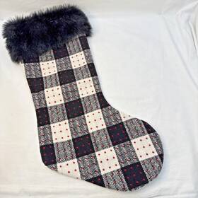 34316565 Northlight 21 Inch Ivory Black Plaid Red Dots Faux Fur Cuff Christmas Stocking