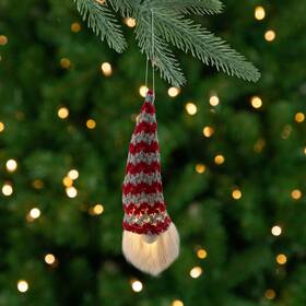 34316697 Northlight 8-inch Lighted Red And Gray Knit Gnome Head Christmas Ornament