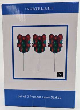 34855012 Northlight 2 Sets Of 25.5 In Lighted Holographic Gift Box Christmas Pathway Markers Set 3