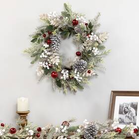 35251062 Northlight Frosted Pinecones And Berries Artificial Christmas Wreath - 24 Inch Unlit