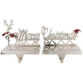 35697020 Northlight Set Of 2 Silver Reindeer Merry Christmas Metal Stocking Holders 5.5 Inch