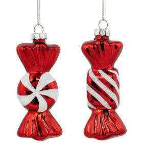 35699476 Northlight 2 Shiny Red And White Glittered Candy Christmas Glass Ornaments 4 Inch