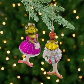 35774313 Northlight Royal Ballerina Frogs Glass Christmas Ornaments - 6 Inch Multicolor Set Of 2