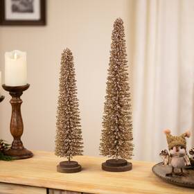 Northlight 35849159 Glittered Tinsel Tree Christmas Decorations - 19.5 Inch Gold Set Of 2