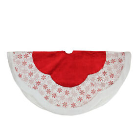 Northlight 48inch Red White Glitter Snowflake Christmas Tree Skirt Faux Fur