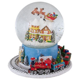 Northlight 7.25inch Musical Revolving House Santa Train Christmas Glitterdome Decor
