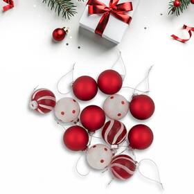 Northlight Seasonal 191296041492 12ct Red And White Patterned Glass Ball Christmas Ornament Set 1.75 Inch