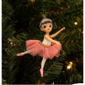 Ze455689 Northpole Christmas Ballerina Ornament Little Girl Pink Tutu White And Gold Leotard New