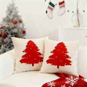 Nssger 739424621323 2pc 3d Christmas Throw Pillow Covers 18x18 Inch Set Xmas Tree Decorations Sof