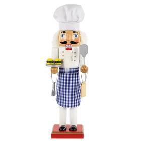 31301330 Nutcracker Factory 14.25 Inch Wooden Christmas Chef With Gingham Apron