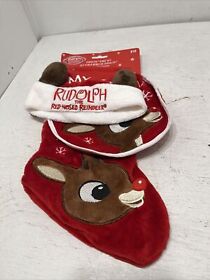 Nwt Rudolph Red-nosed Reindeer Hat Bib Stocking Set Christmas Holiday Infant