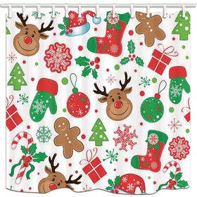 B6571 Nymb Christmas Shower Curtains For Bathroom Reindeer With Gingerbread Man Fo