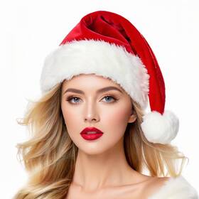 Ogajo 676501567368 Christmas Hat Santa Hats For Adults Unisex Red Velvet Extra Thicken Xmas