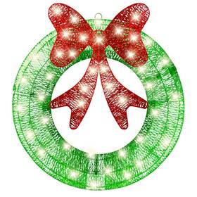 Sc-s-110-a-a Ogrmar 24in Outdoor Christmas Wreath Decoration Led Metal Bow Deco
