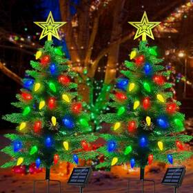 Ohwewant 313047656612 2-pack 3.6ft Solar Christmas Tree Outdoor Decorations 8 Modes X