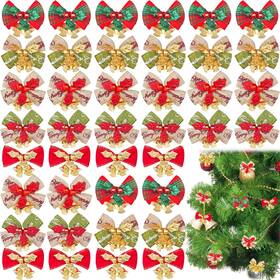 Ojyudd 735133314297 40 Pcs Christmas Bows With Bells Xmas Wreath Bow Craft Decorations Chri