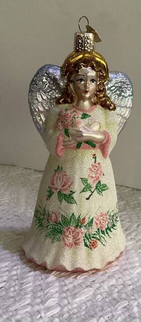 10238 Old World Christmas Glass Blown Ornament Angel With Flowers Holiday Table Decor