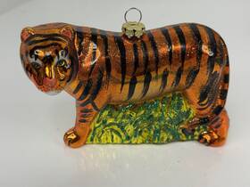 12115 Old World Christmas Glass Blown Ornament Orange And Black Tiger