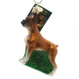 12304 Old World Christmas Boxer Dog Glass Blown Ornament For 4 Brown