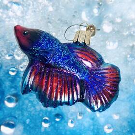 12384 Old World Christmas Betta Tropical Fish Glass Ornament Lot 2 Purple Blue
