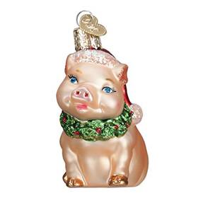 12420 Old World Christmas Holly Pig Glass Blown Ornament For Tree