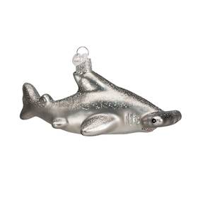 12426 Old World Christmas Gray Hammerhead Shark Glass Holiday Ornament 5 Inch