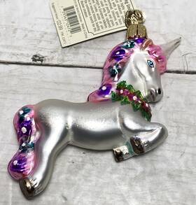 12472 Old World Christmas Prancing Unicorn Glass Ornament -