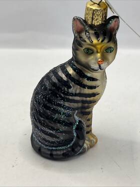 12554 Old World Christmas Tabby Cat Ornament Porcelain Glitter Cats Decor