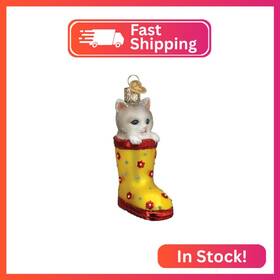 12606 Old World Christmas Kitten In Rain Boot Glass Blown Ornament For Tree