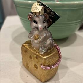 12698 Old World Christmas Glass Ornament Playful Mouse Cheese With Owc Box