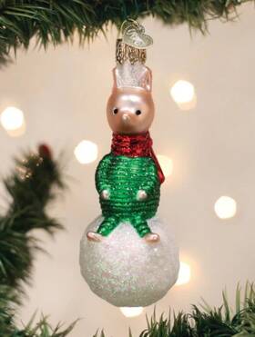 12705 Old World Christmas Piglet On Snowball Blown Glass Ornament Brand New With Tags