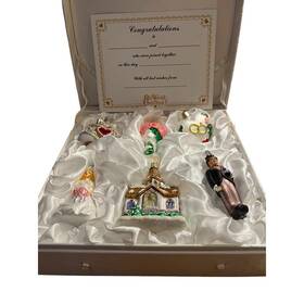 14011 Old World Christmas Wedding Collection Set Of 6 Glass Ornament Marriage