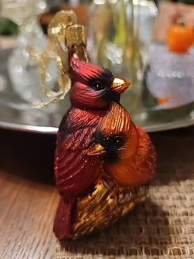 16045 Old World Christmas Cardinal Pair Blown Glass Ornament By