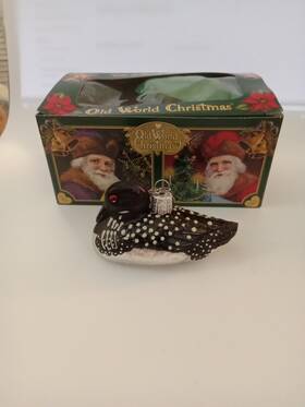 16046 Old World Christmas Tree Ornament Holiday Decoration Glass - Wood Duck Euc