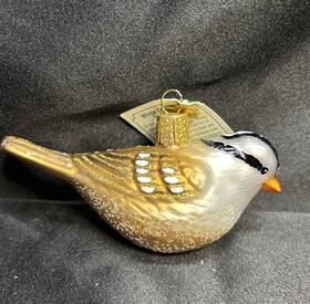 16124 Old World Christmas Glass Blown White Crowned Sparrow Ornament