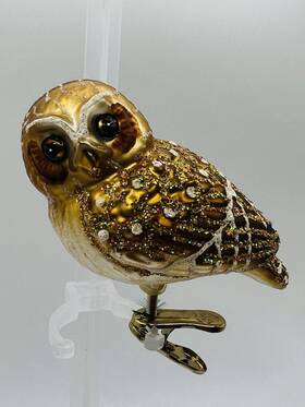 18067 Old World Christmas Glass Blown Ornament Pygmy Owl With Owc Gift Box