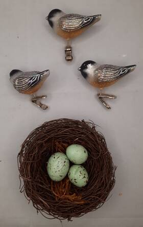 18068 Old World Christmas Lot Of 3 Cheery Chickadee Clip Glass Ornaments With Nest