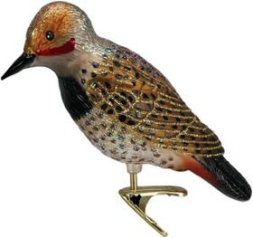 18076 Old World Christmas Blown Glass Clip-on Ornament Northern Flicker Bird