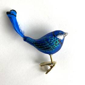 18091 Old World Christmas Clip On Fairy Wren Bird Glass Ornament Feather Tail