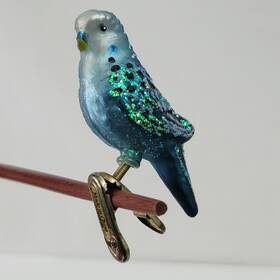 18138 Old World Christmas Blue Miniature Parakeet Glass Blown Ornament Clip On
