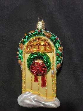 20034 Old World Christmas Glass Ornament Welcome Door Wreath